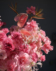 Flower Basket “Hyperpink” — anthurium, strelitzia, roses, hydrangea