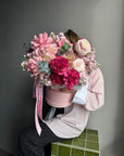 Flower Box “Tender Habit” — stock, roses, eucalyptus
