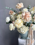 Interior Arrangement “Mint to Be” — hydrangeas, roses, peonies, eucalyptus, carnations