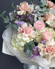 Bouquet “Lost Letters” — hydrangea, ranunculus, roses, eucalyptus