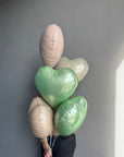 BALLOONS "BEIGE & GREEN HEARTS"