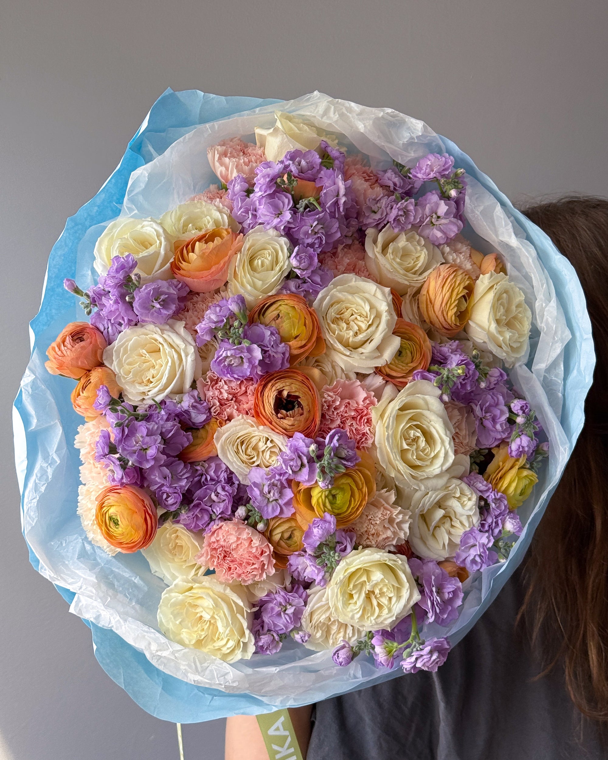 Bouquet "Pastel Punch" - Ranunculuses, garden roses, stock