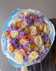 Bouquet "Pastel Punch" - Ranunculuses, garden roses, stock