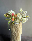 Vase Arrangement “September Silk” — hydrangea, rose, ranunculus, calla lily, anthurium, decorative apple
