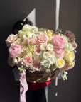 Flower Basket “Gentle Yes” — ranunculus, roses, hydrangea