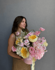 Flower Box “Sunny Side” — garden roses, hydrangea, daisies