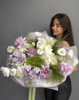 Bouquet “Velvet Bloom” — roses, delphinium, lisianthus