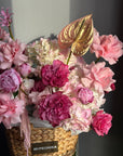 Flower Basket “Hyperpink Lite” — anthurium, amaranth, roses, hydrangea