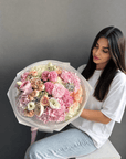 Bouquet “Pink Champagne” — ranunculus, hydrangea, garden roses, lisianthus