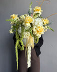 Interior arrangement "Forest Champagne" - roses, hydrangeas, amaranth