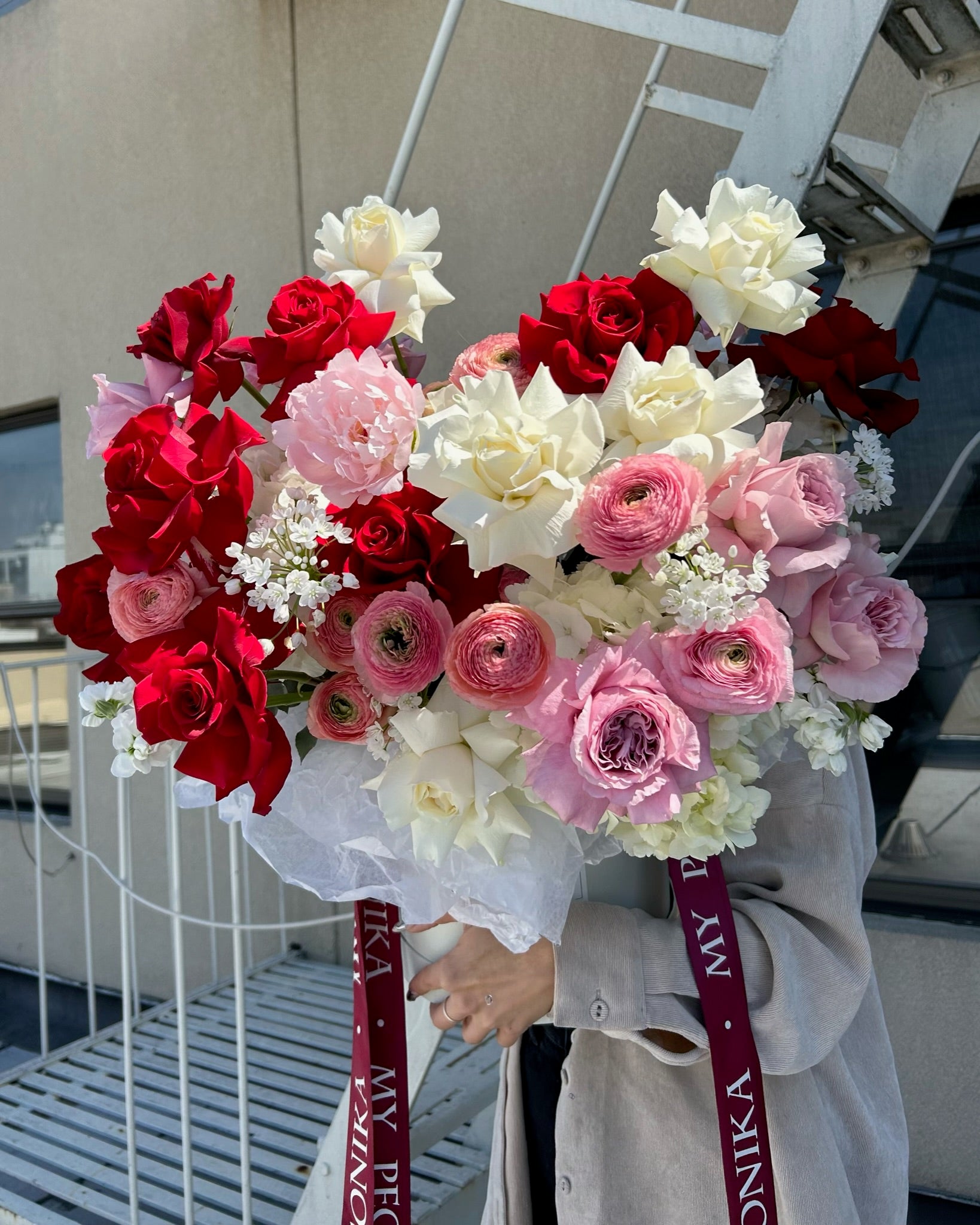 Flower Box "Graceful Charm" - roses, ranunculuses, peonies