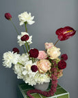 Flower arrangement in a clay pot “Omega” — hydrangea, roses