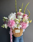 Flower Basket "Glamorous" - Lisianthus, hydrangeas, gladioluses