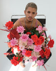 Flower box “Fallen angel” - garden roses, hydrangeas, anthuriums