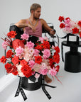 Flower box “Fallen angel” - garden roses, hydrangeas, anthuriums