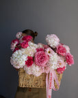 Flower basket “Pink Is My Power Color" - roses, hydrangeas