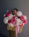 Flower basket “Pink Is My Power Color" - roses, hydrangeas