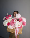 Flower basket “Pink Is My Power Color" - roses, hydrangeas