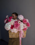 Flower basket “Pink Is My Power Color" - roses, hydrangeas