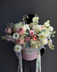 Flower Box "Miss You" - Peony roses, ranunculus, lisianthus