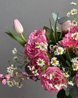 Bouquet in a Vase "Take Me Home" - Roses, chamomiles, tulips, apricot blossoms, vase