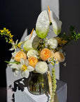 Interior arrangement "In My Bloom Era" - peony roses, anthurium, chamomile