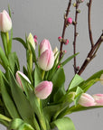 Bouquet in a Vase "Spring Me Up" - 21 tulips, apricot blossoms, vase