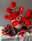 Interior arrangement in a vase “Nina” - roses, anthuriums