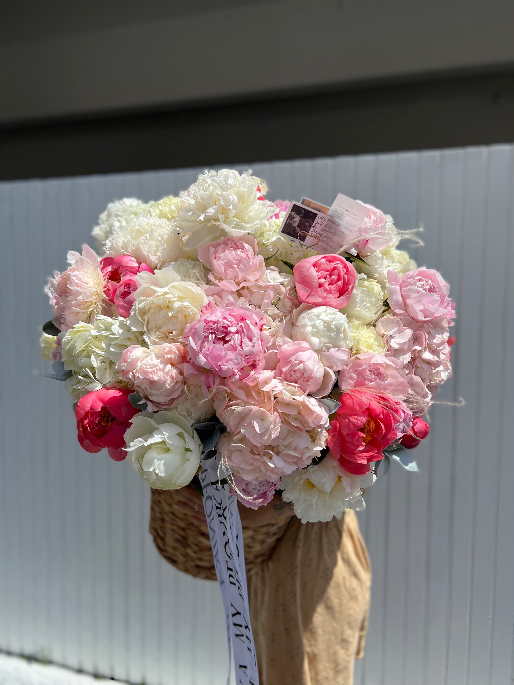 Flower basket “My Peonika Special” - peonies, hydrangeas