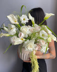 Interior arrangement “Del Mar“ - peony roses, ranunculus, calla lily