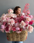 Flower Basket "The Way I Love You" - roses, peonies, hydrangeas