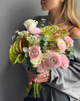 Wedding bouquet "Here & Now" - Ranunculus, Roses, Anthuriums