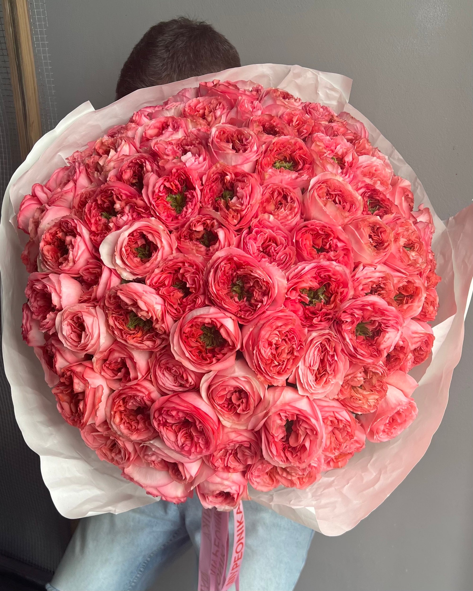 Bouquet “Mandarin & Pink Expression” - mix of 100 garden roses
