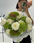 Bouquet “Green Vibes” - hydrangeas, roses, anthuriums