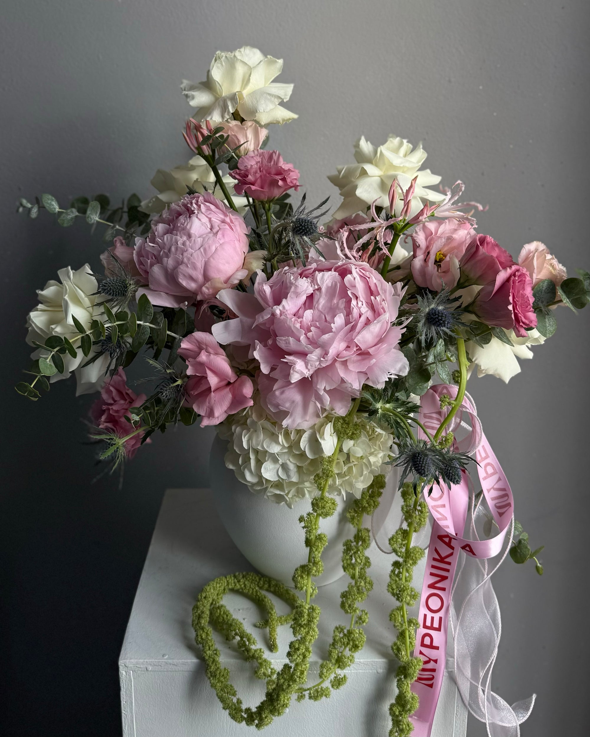 Interior arrangement "Chic Fusion" - peonies, roses, lisianthuses, greens