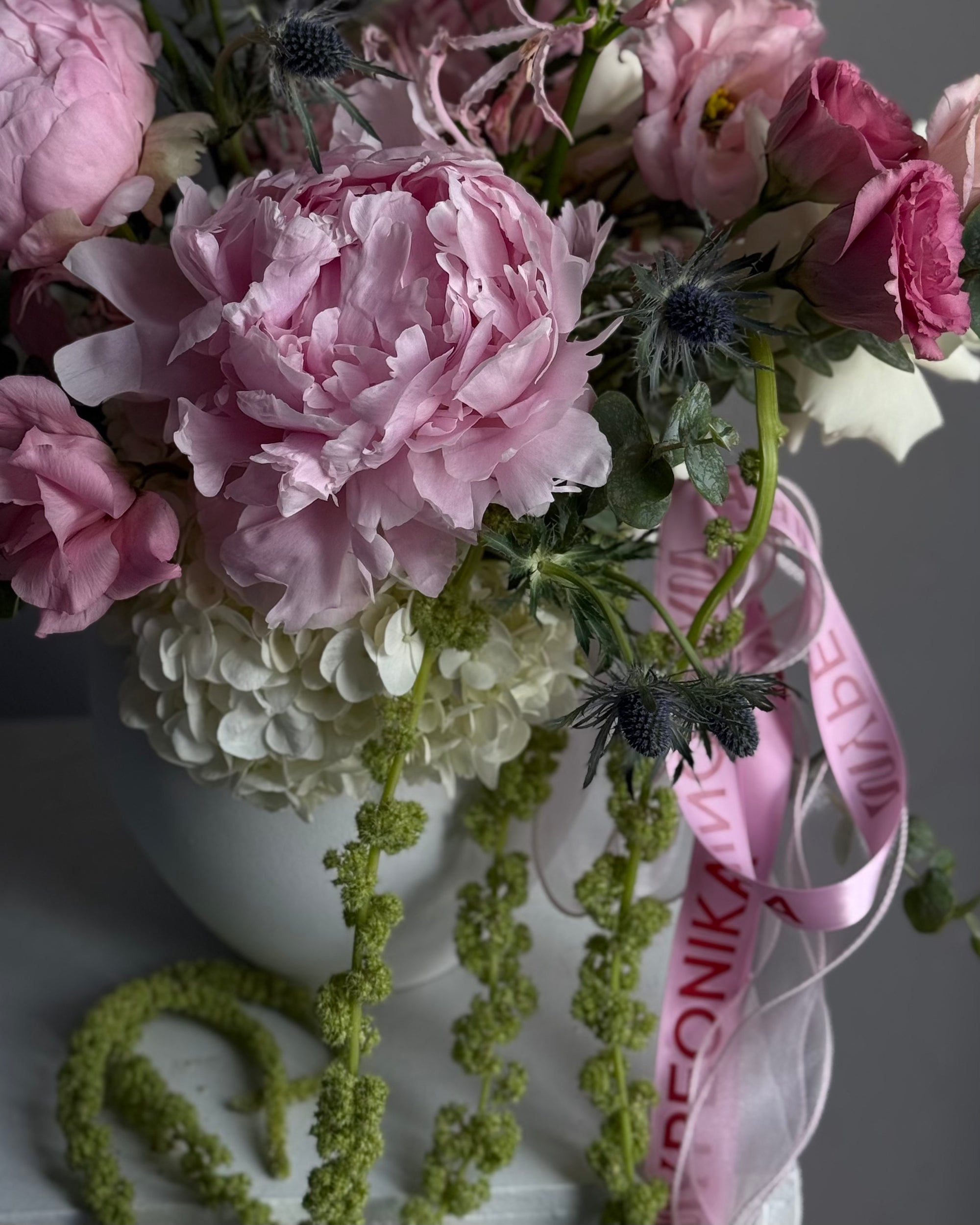 Interior arrangement "Chic Fusion" - peonies, roses, lisianthuses, greens