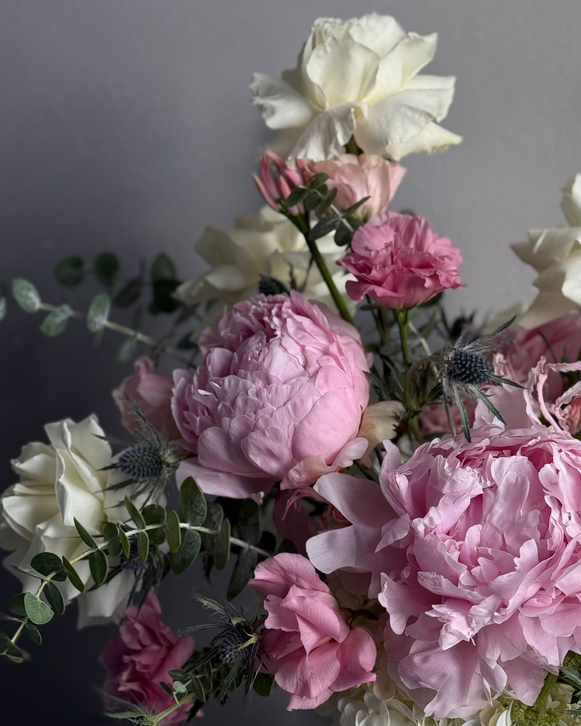 Interior arrangement "Chic Fusion" - peonies, roses, lisianthuses, greens