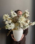 Interior arrangement "Warm Embrace" - roses, stock, dried flowers