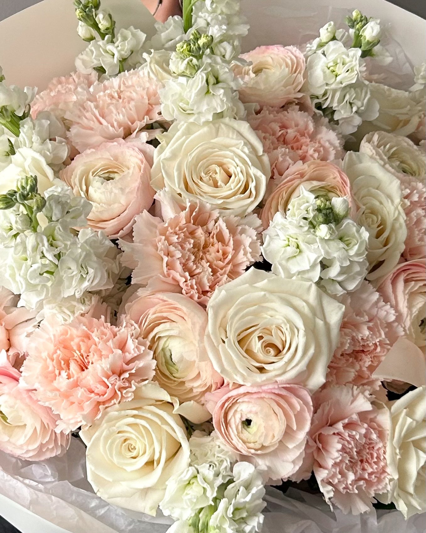 Bouquet “Rosé All Day” - ranunculuses, roses, carnations, stock