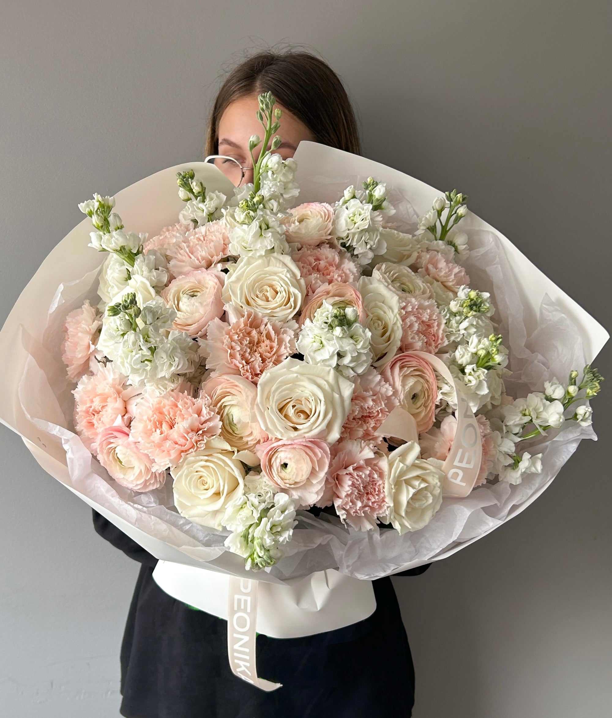 Bouquet “Rosé All Day” - ranunculuses, roses, carnations, stock