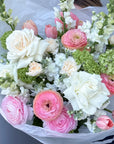 Bouquet “Candy” - ranunculuses, roses, stock, viburnum