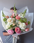 Bouquet “Candy” - ranunculuses, roses, stock, viburnum