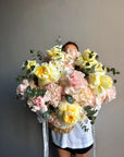 Flower Basket "Love Affair" - garden roses, hydrangeas