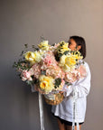 Flower Basket "Love Affair" - garden roses, hydrangeas