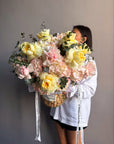 Flower Basket "Love Affair" - garden roses, hydrangeas