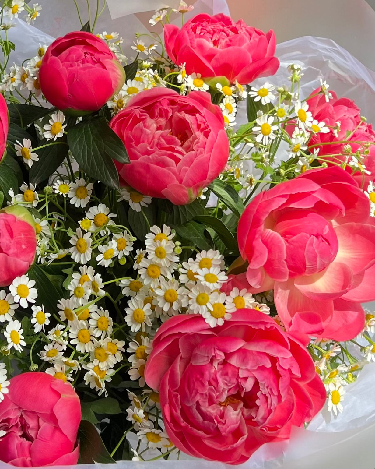 Bouquet “Peonies & chamomiles” - сolor-changing peonies