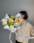 Bouquet "Kissed Garden" - garden roses, stock, eucalyptus