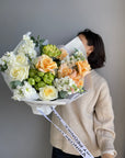 Bouquet "Kissed Garden" - garden roses, stock, eucalyptus