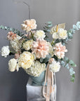 Interior Arrangement “Mint to Be” — hydrangeas, roses, peonies, eucalyptus, carnations