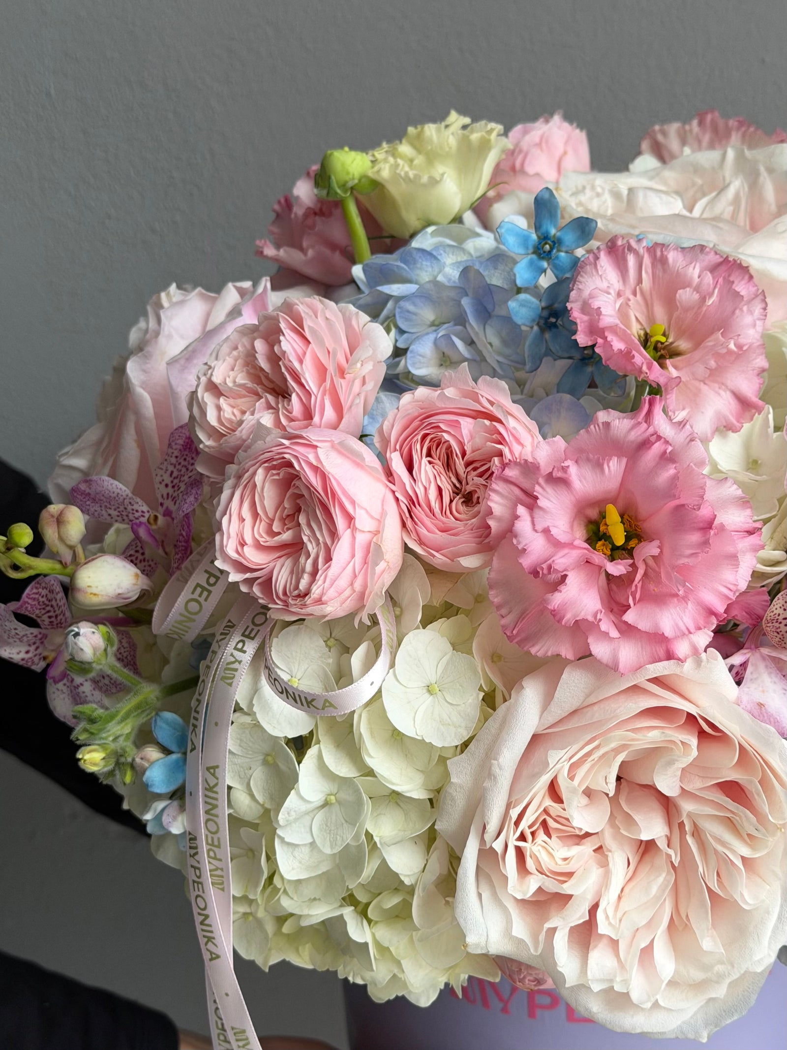 Flower Box “Open Me” — hydrangeas, roses, peonies